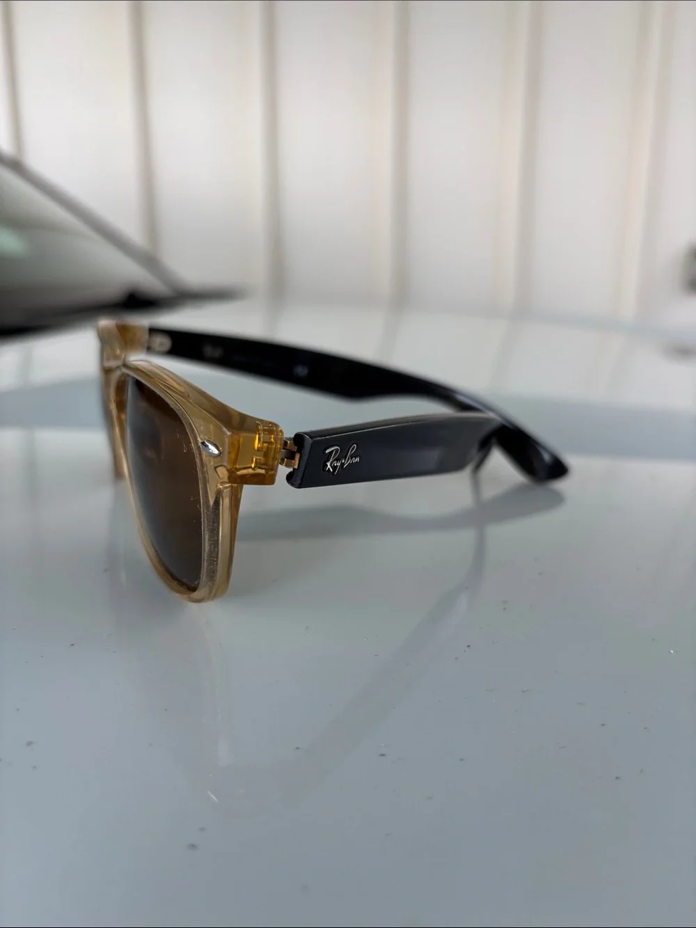 Ray-Ban Amber Translucent Wayfarer Sunglasses with Brown Lenses